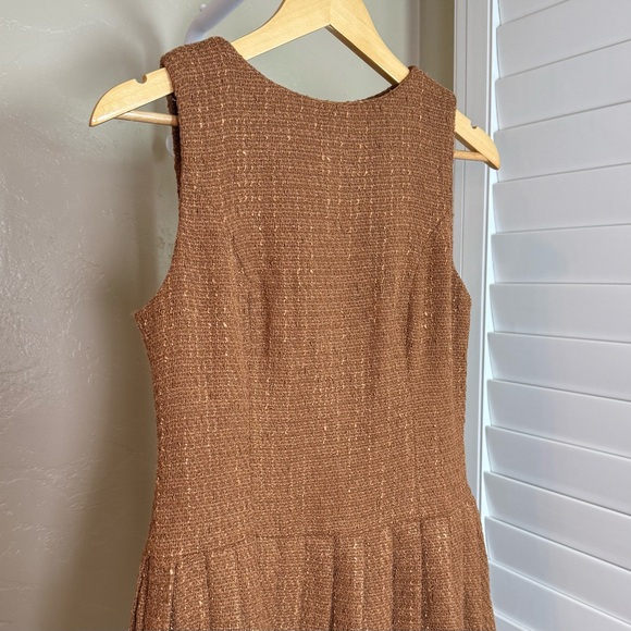 Commense Chocolate Brown Tweed Pleated Mini Dress Sleeveless Zip Back Size S NWT - Picture 4 of 8
